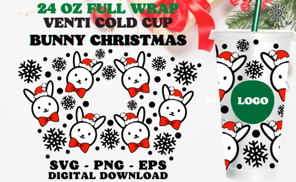 Beyond Crafts: Bunny Christmas Wrap Venti Cold Cup for Branding