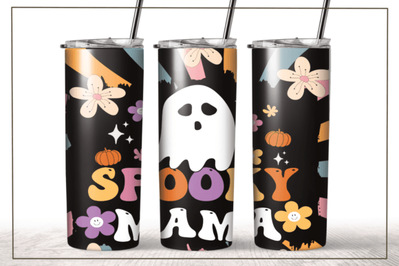 Groovy Ghost Spooky Mama Tumbler Wrap for Embroidery Projects