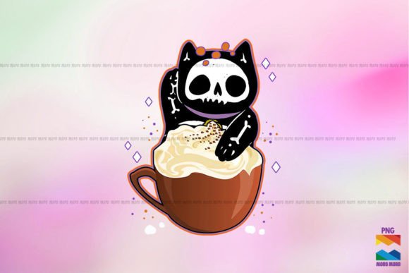 Integrating the Black Skeleton Cat on Cup Graphic for Crafts